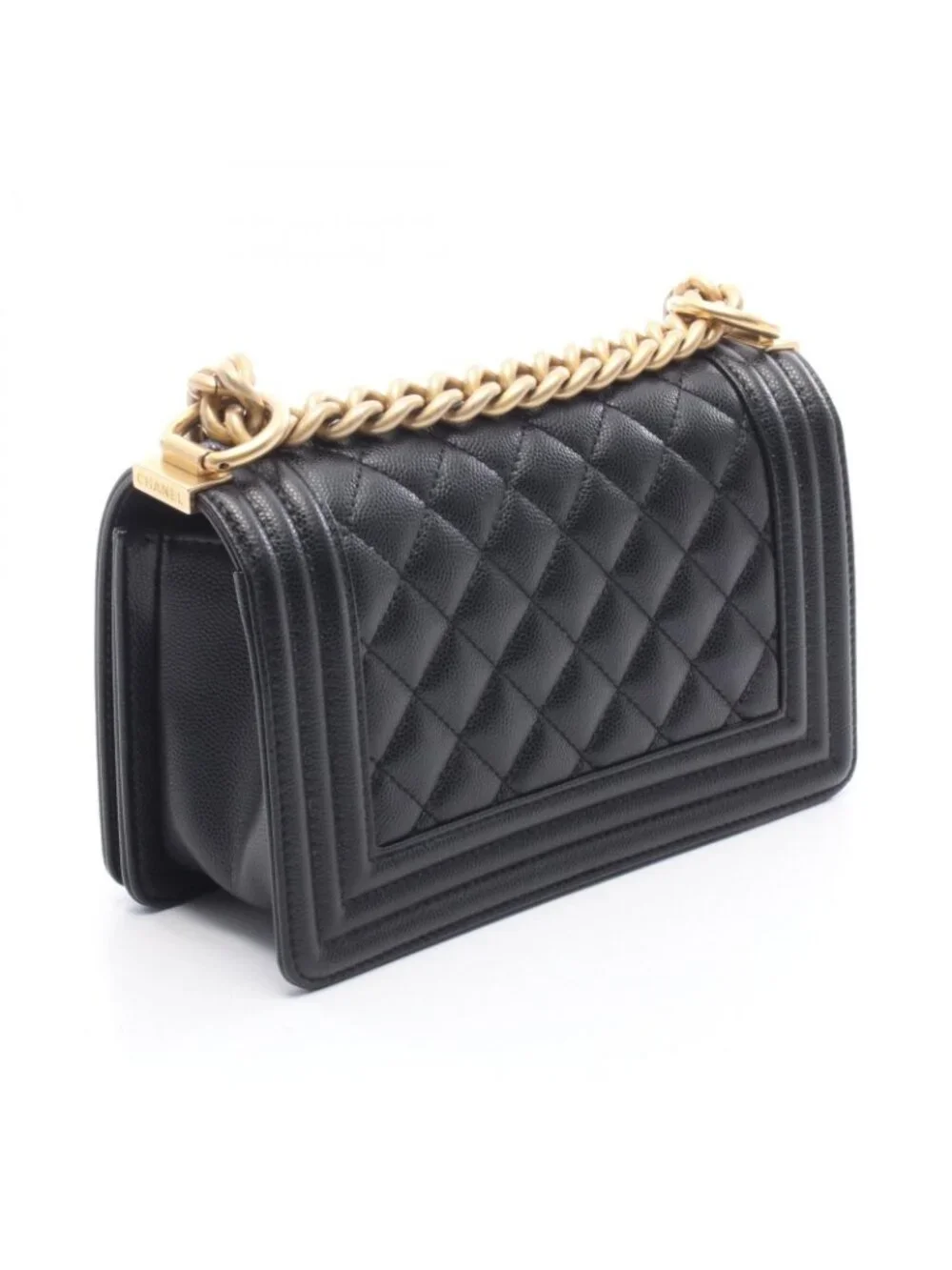 Chanel Shoulder Bag Boy Small Black Caviar Leather Chain